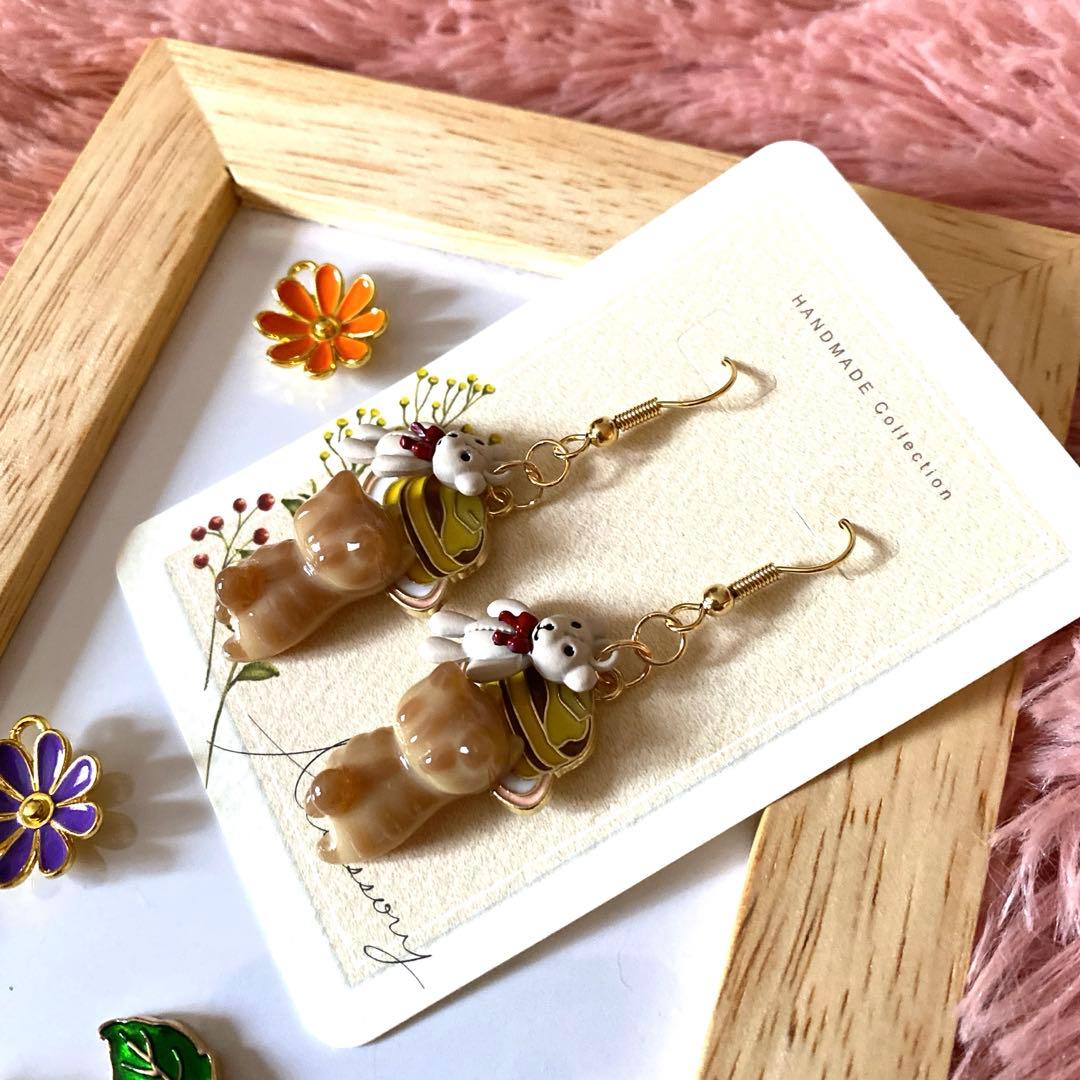 ☆クマさんと茶トラ猫ちゃんピアス☆