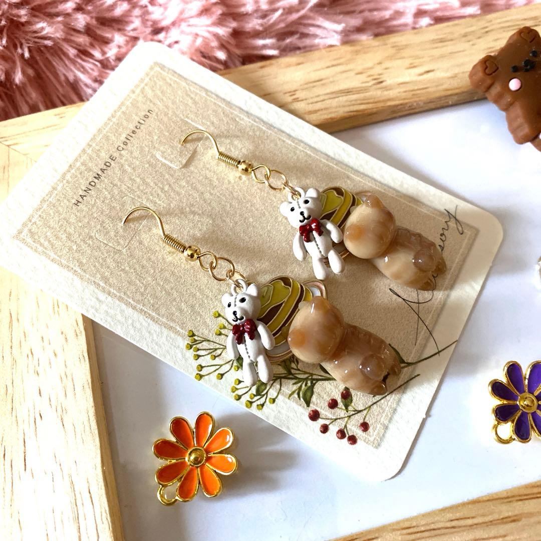 ☆クマさんと茶トラ猫ちゃんピアス☆