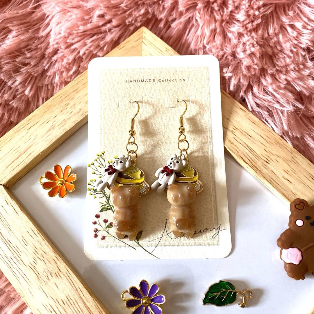 ☆クマさんと茶トラ猫ちゃんピアス☆