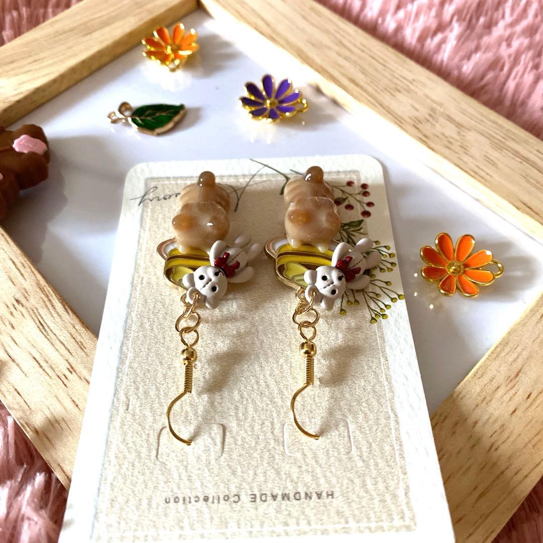 ☆クマさんと茶トラ猫ちゃんピアス☆