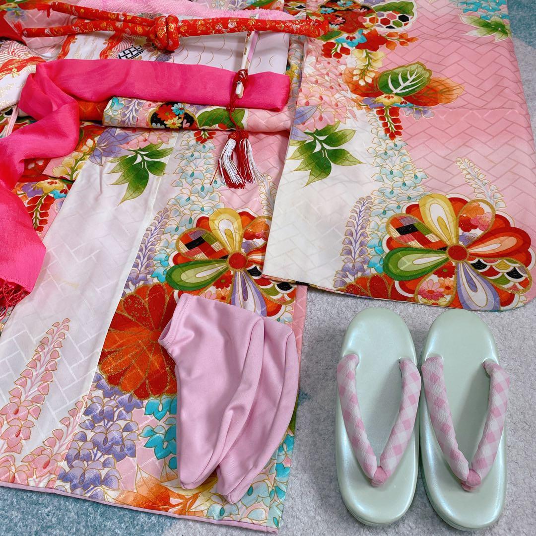 七五三 5歳 6歳 アンティーク 着物 作り帯 小物 髪飾り フルセット