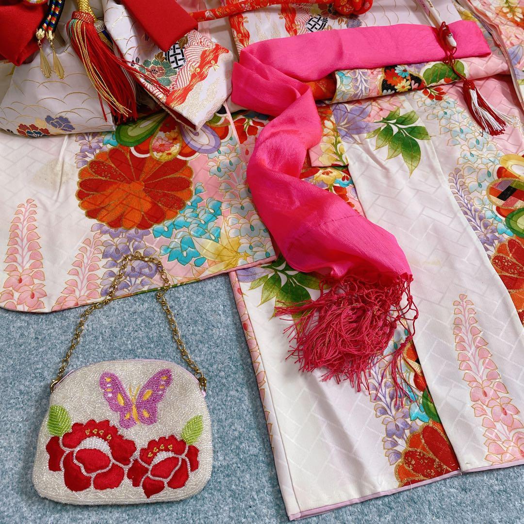 七五三 5歳 6歳 アンティーク 着物 作り帯 小物 髪飾り フルセット