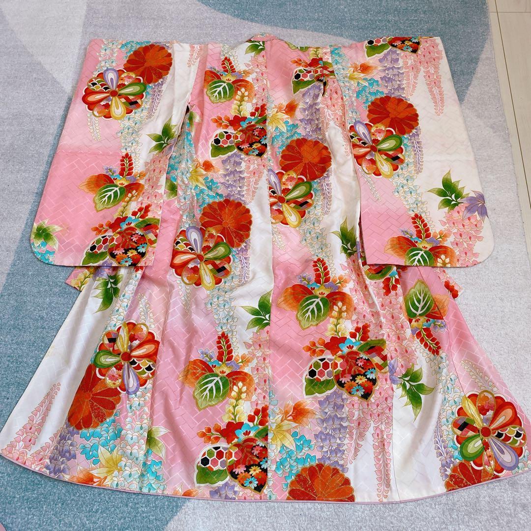 七五三 5歳 6歳 アンティーク 着物 作り帯 小物 髪飾り フルセット