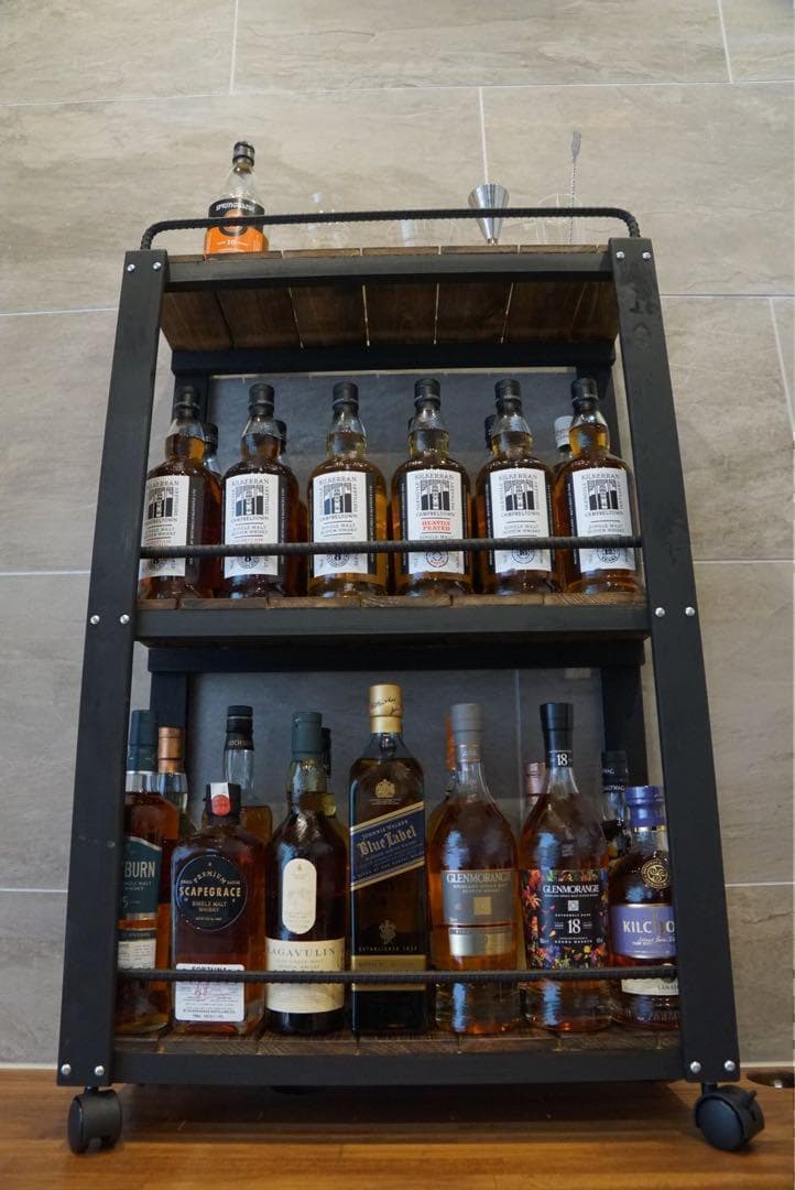 ウイスキーラック　サイドバーワゴンタイプ　男前インテリア　1010