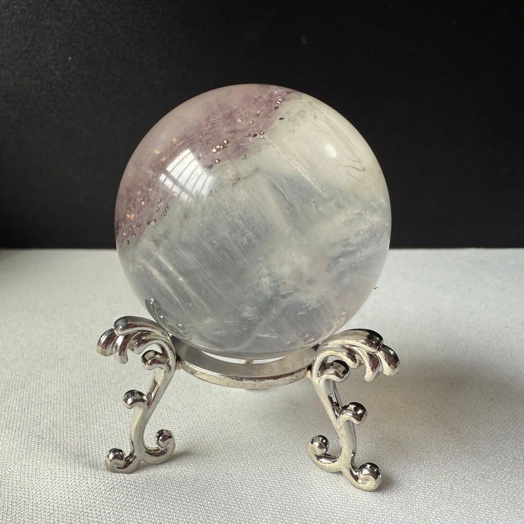 天然石パイライト共生フローライトのスフィア　丸玉　置物NO.020615