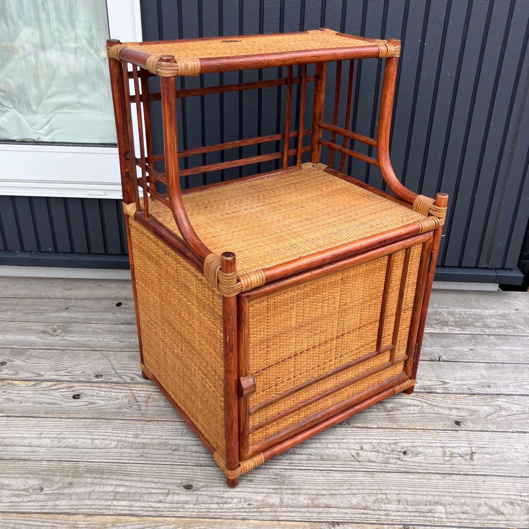 昭和レトロ ラタンサイドボード 電話台 コールキャビネット 飾り棚 古家具