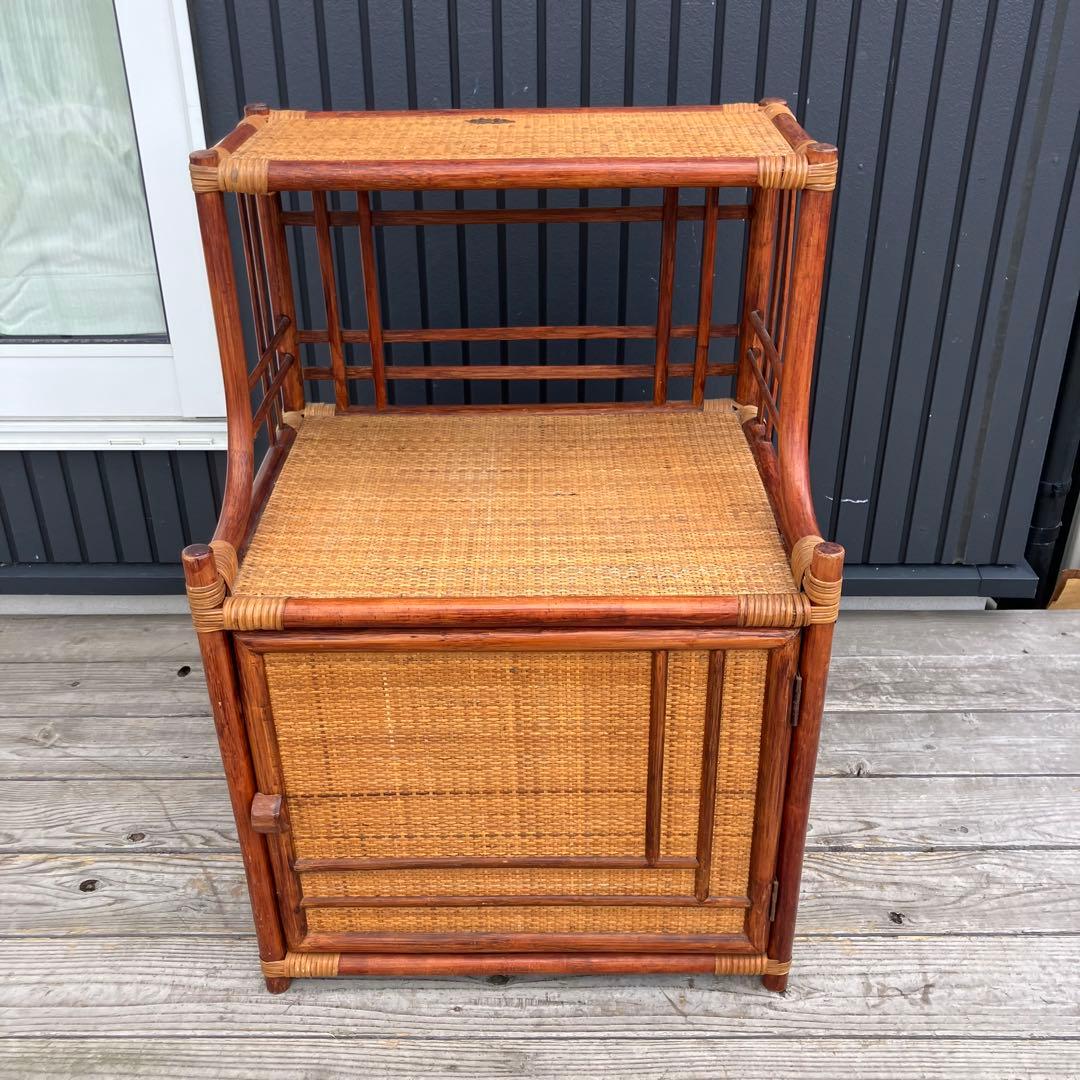 昭和レトロ ラタンサイドボード 電話台 コールキャビネット 飾り棚 古家具