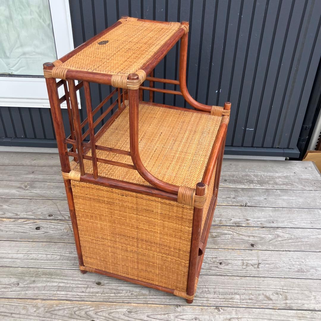 昭和レトロ ラタンサイドボード 電話台 コールキャビネット 飾り棚 古家具
