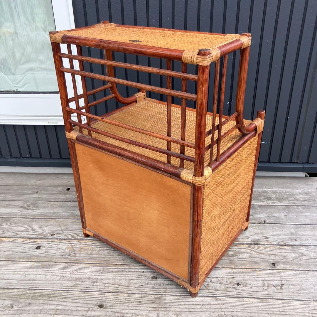 昭和レトロ ラタンサイドボード 電話台 コールキャビネット 飾り棚 古家具