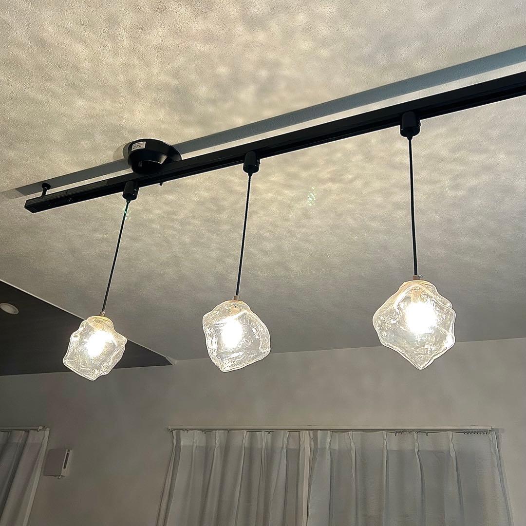 ペンダントライト ガラス 透明色 3灯 ダクトレール用