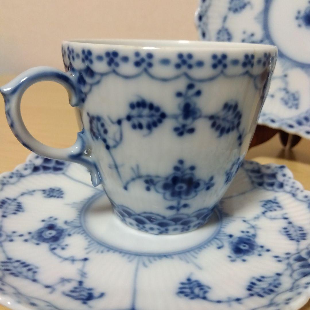 ロイヤルコペンハーゲン ブルーフルーテッド フルレース カップ＆ソーサー　ペア
