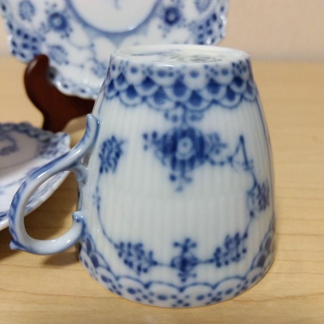 ロイヤルコペンハーゲン ブルーフルーテッド フルレース カップ＆ソーサー　ペア