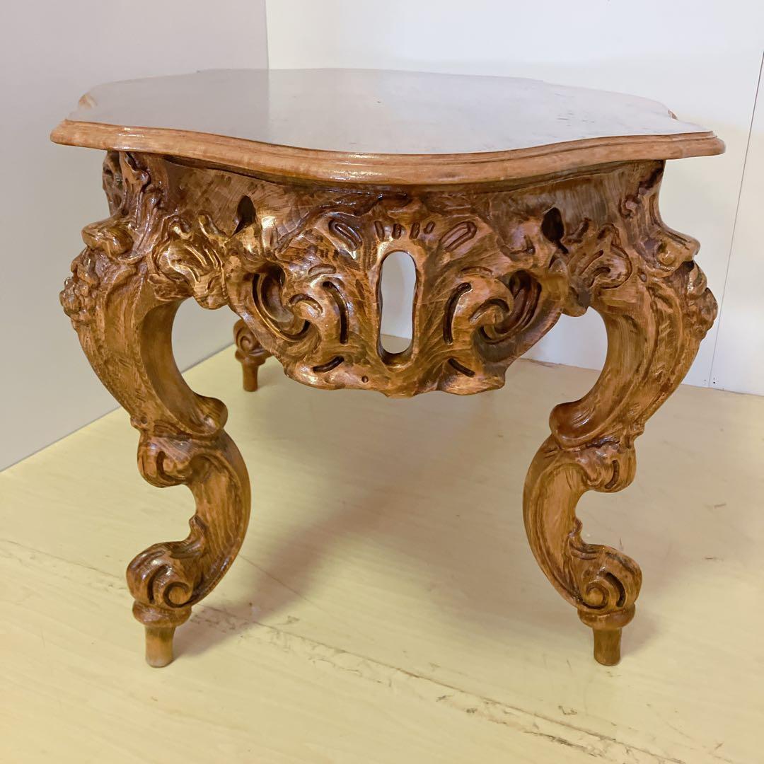 イタリア家具　アンティーク　ローテーブル　ダイニングテーブル　猫脚　ロココ調