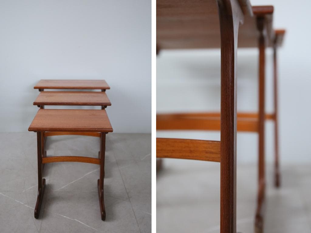 英国アンティークG-PLANジープランネストテーブル3台/収納机91-143-3