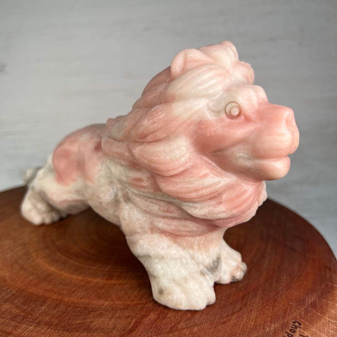 天然石　ライオン　ピンクオパール