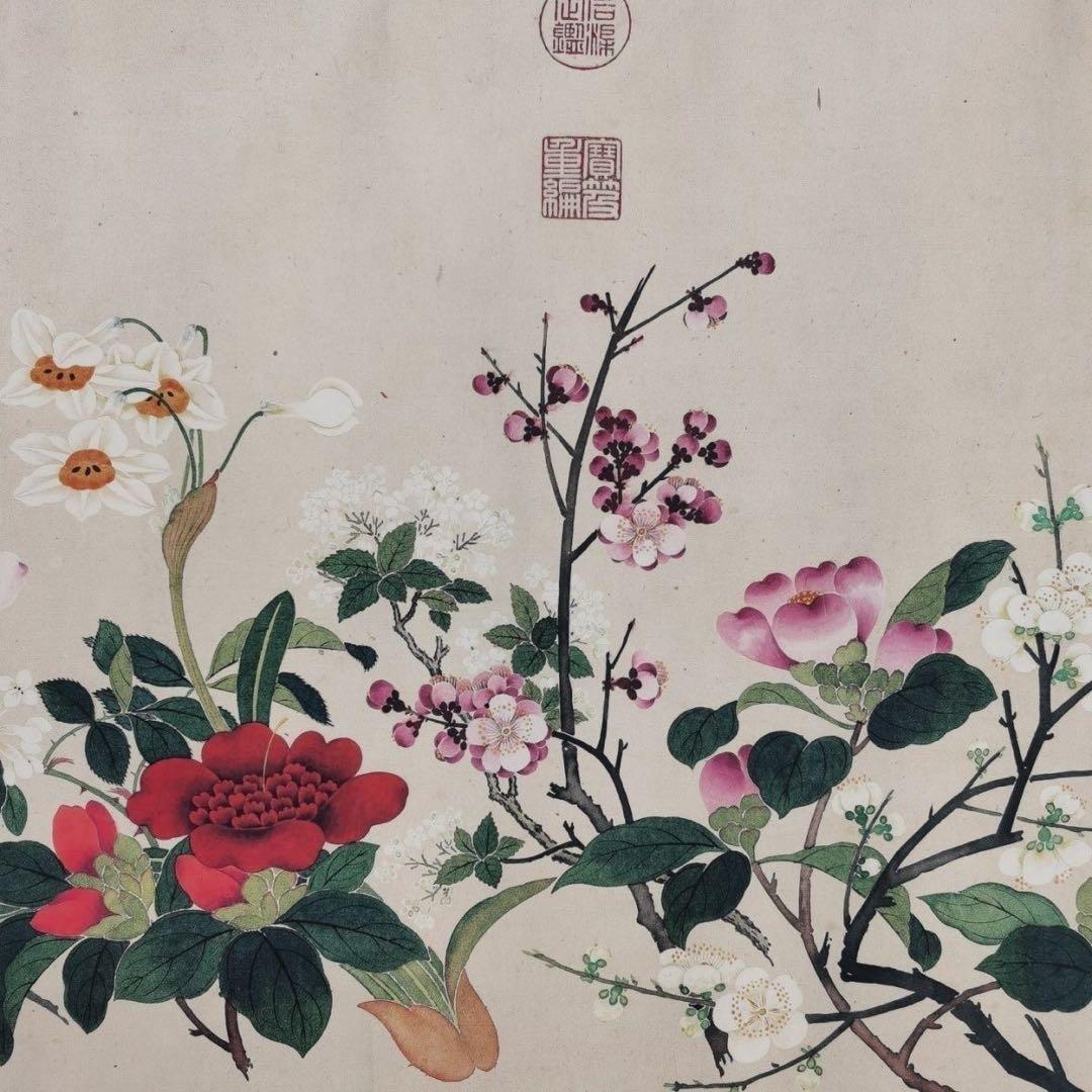 大型長巻 钱维城 万有同春 花鳥図 中国絵画 掛け軸 巻物 和室・床の間