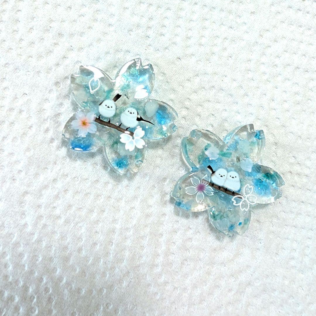 レジンヘアゴム レジンチャーム 桜シマエナガ 桜 アクアマリン 琉球