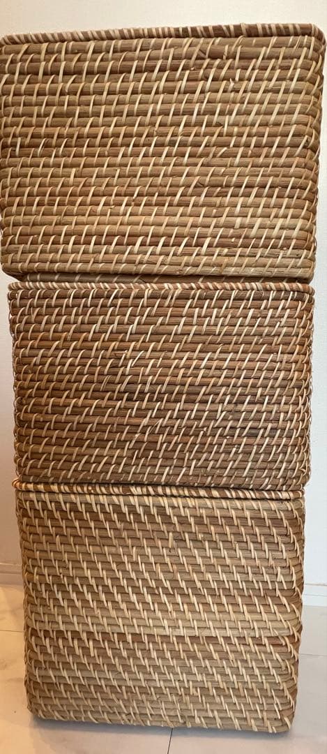 【送料込】無印良品重なるラタン3つ＋蓋3つセット/定価¥12,940