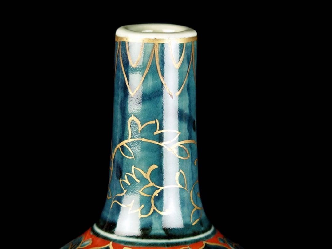 ★　名品【 南蛮人図瓢形瓶 円左エ門 作 】阿蘭陀趣味　染錦 金彩　金襴手 ★