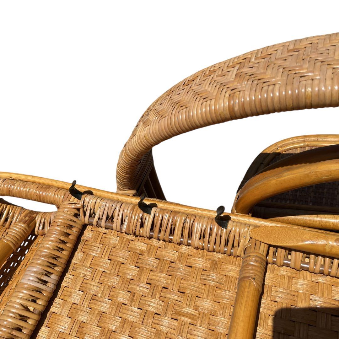 ラタンリクライニングチェア オットマン付き 1人掛けソファー 古家具