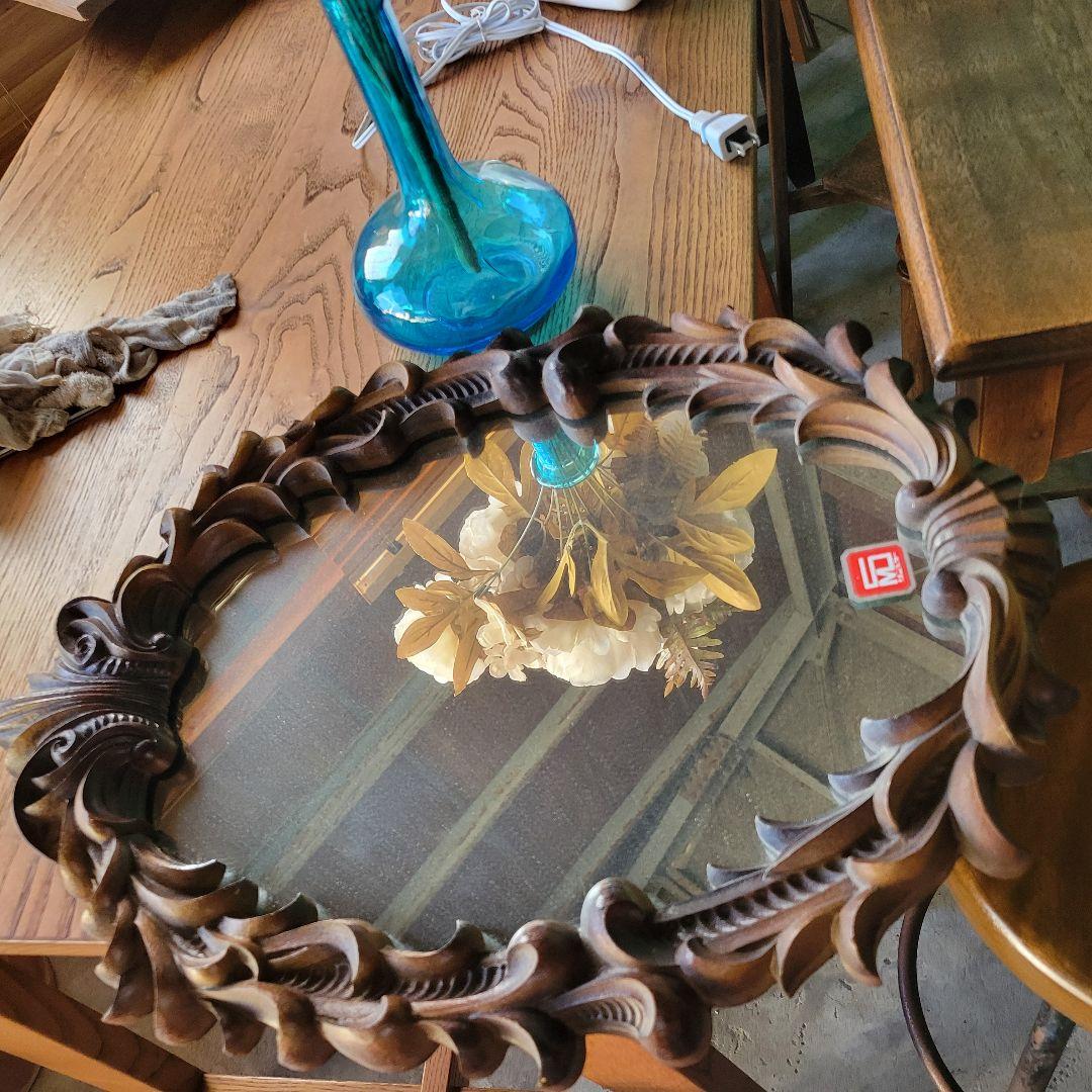 レトロ　アンティーク木彫り　掛鏡 レトロ