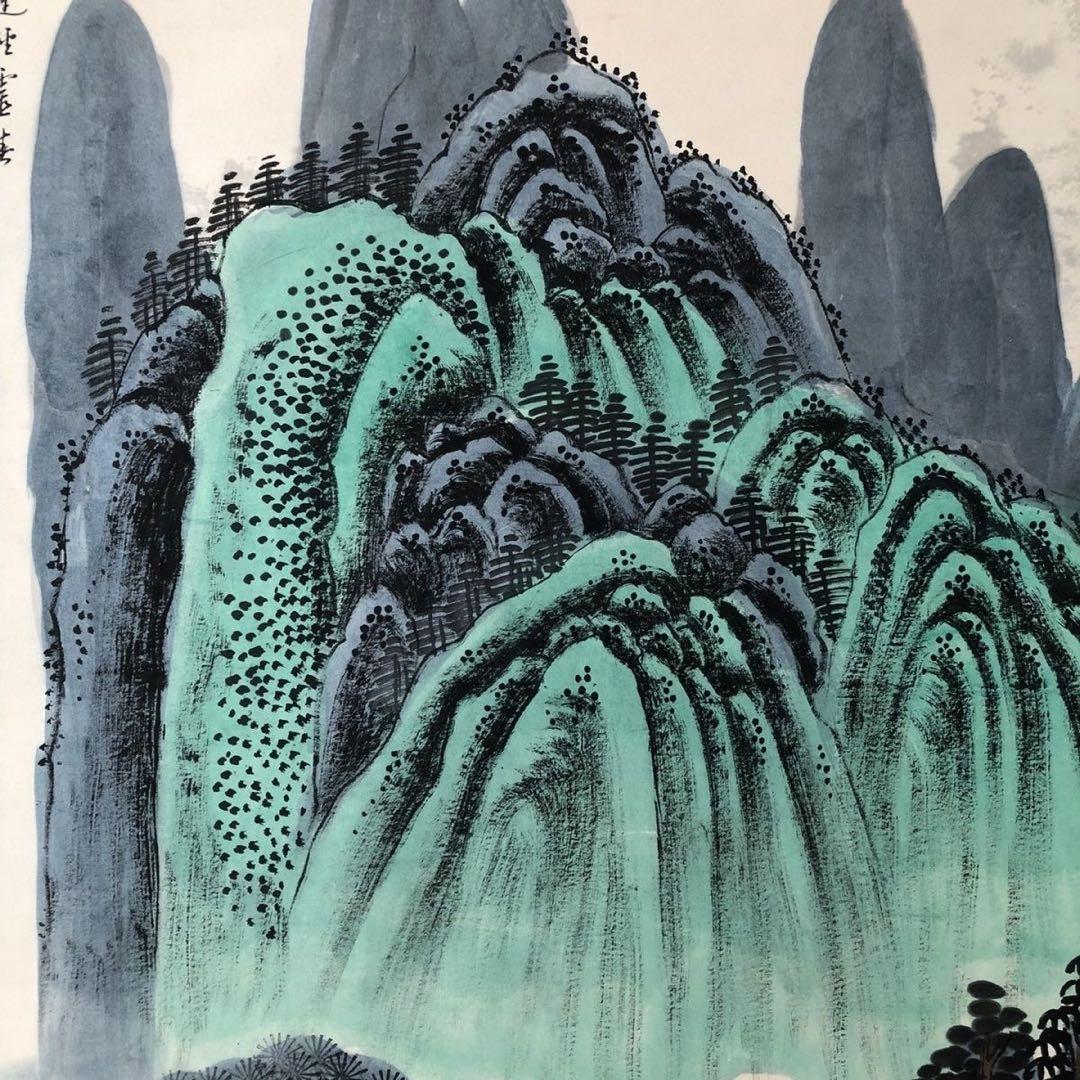 中国画 掛け軸 山水画 中堂 四尺 手描き 彩色 水墨 山岳 風景画 中国美術