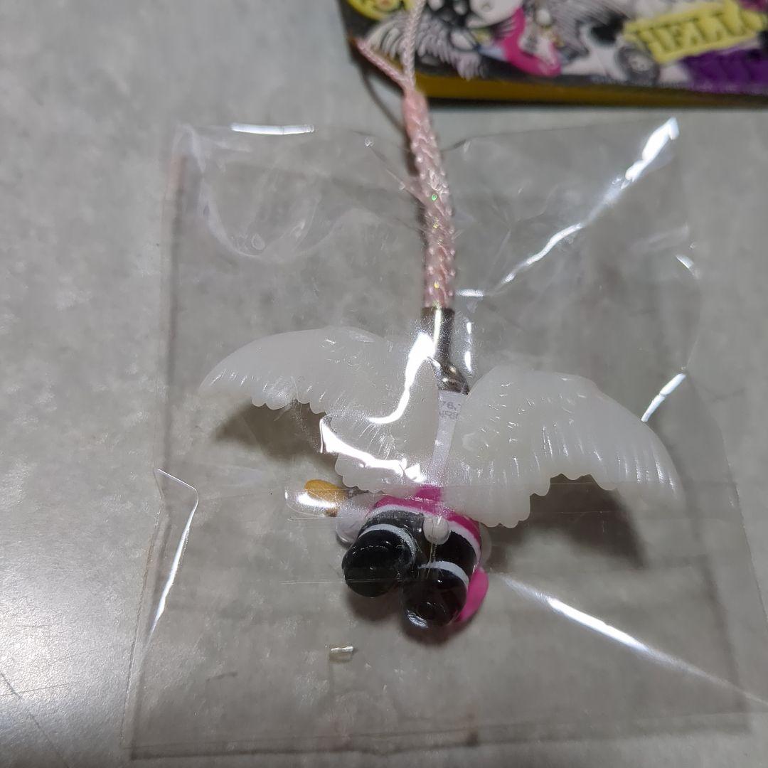 ハローキティ ロックキティ 根付け ピンクチェックリボン