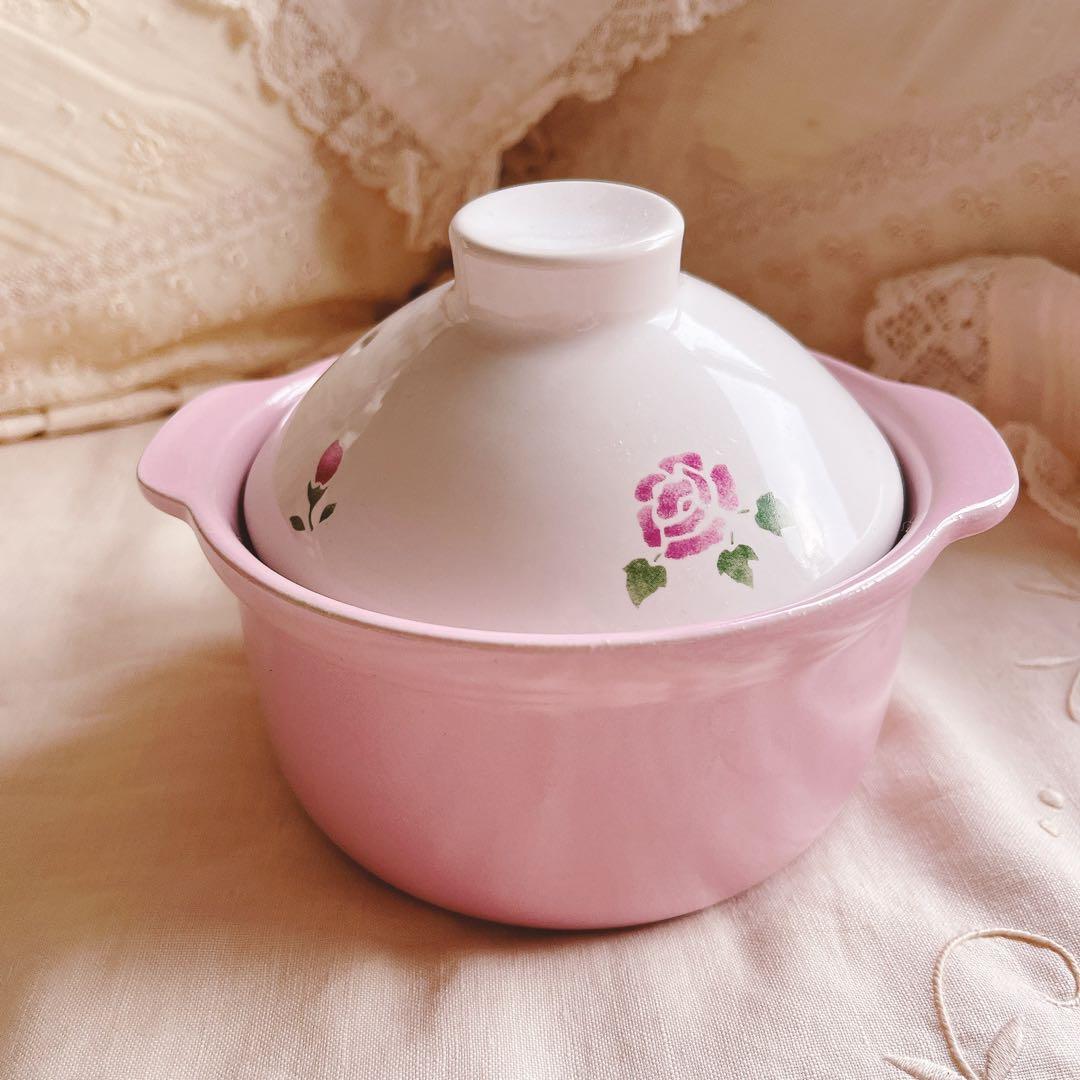 お値下げ♡マニー♡ローズ土鍋ピンク両手鍋イマンダイアナローズバスケットニトリ薔薇
