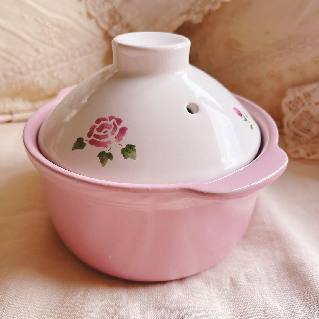 お値下げ♡マニー♡ローズ土鍋ピンク両手鍋イマンダイアナローズバスケットニトリ薔薇
