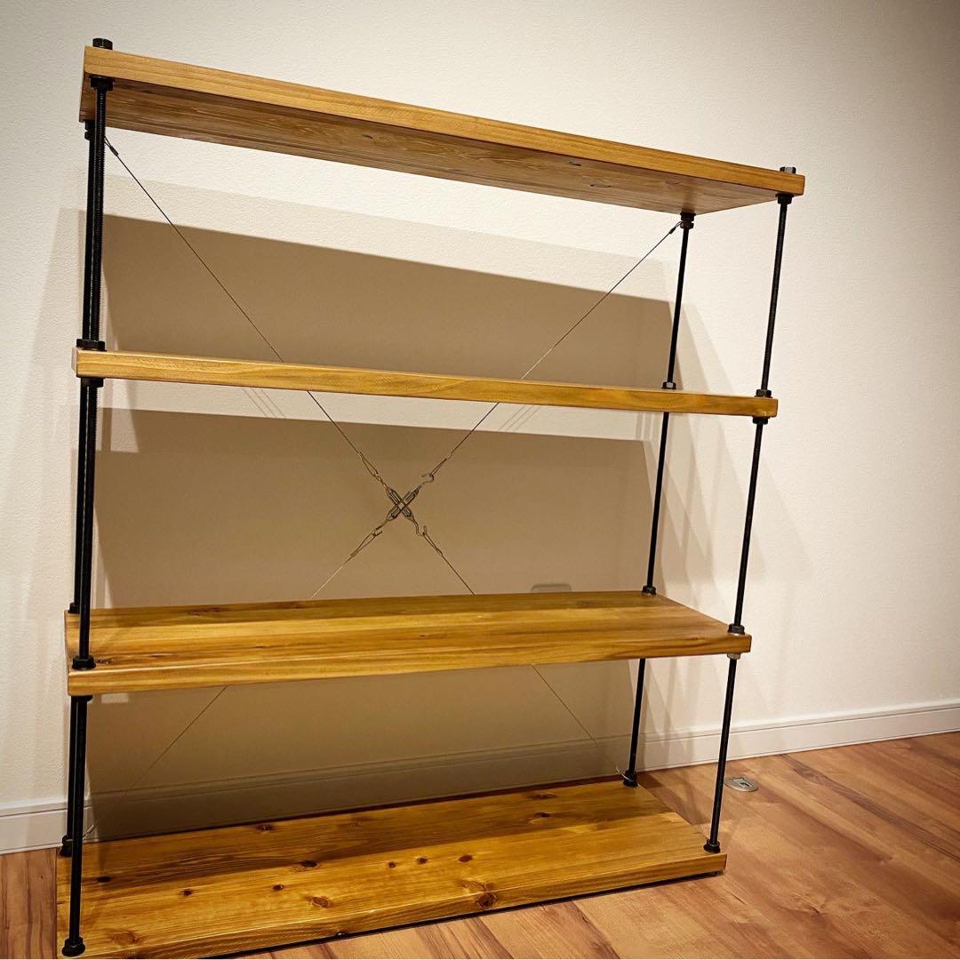 幅80cm☆ワイヤークロス 木製ラック☆食器棚☆木製シェルフ☆アイアンラック