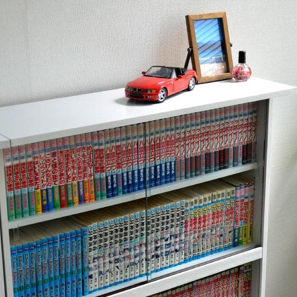 《新品・送料無料》コミック収納 本棚 ガラス扉付き 書棚 ガラス扉付 ホワイト