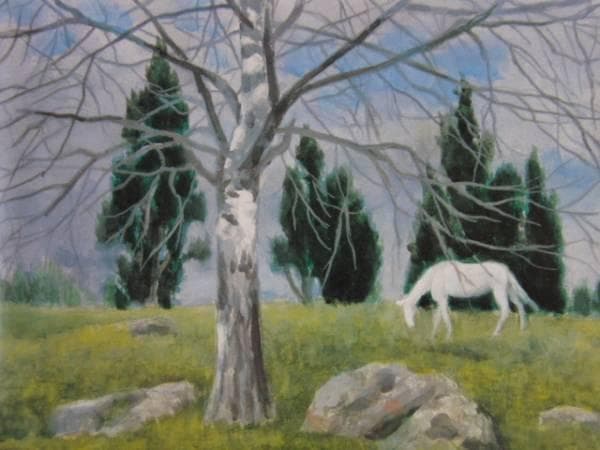 東山魁夷、早春の丘、高級額装用画、大判、新品額付