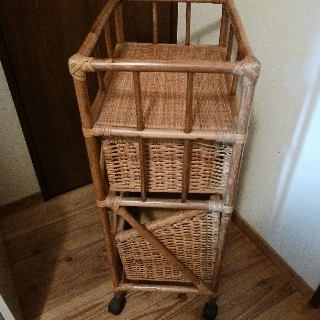 ラタン　　藤家具　　ランドリー　　　　 　　収納　　ワゴン　キャスター付き