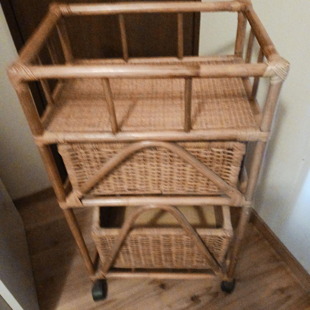 ラタン　　藤家具　　ランドリー　　　　 　　収納　　ワゴン　キャスター付き