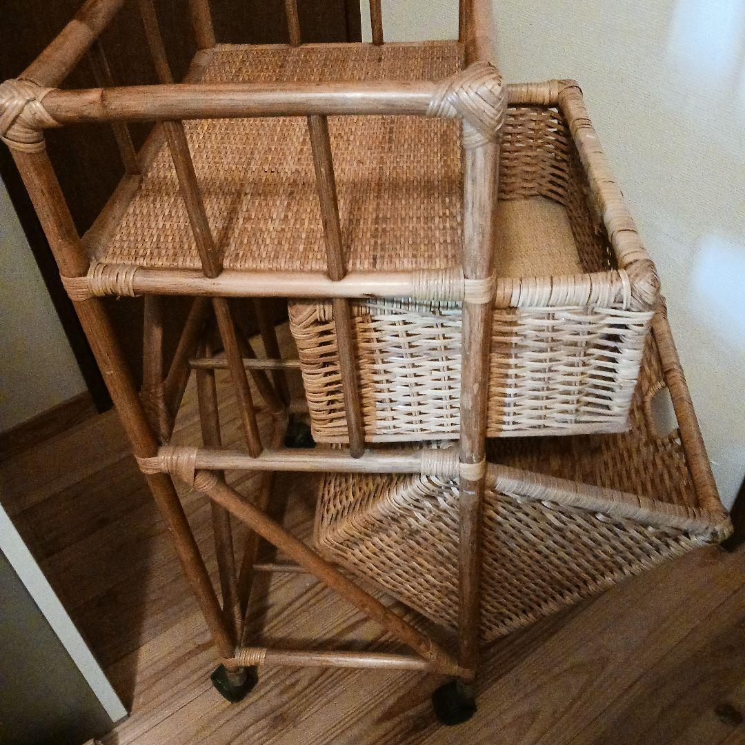 ラタン　　藤家具　　ランドリー　　　　 　　収納　　ワゴン　キャスター付き