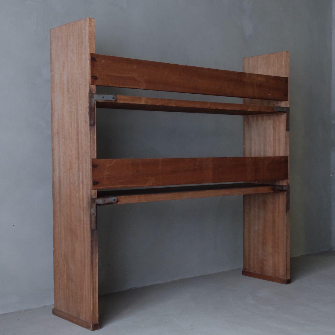 ラワン材 2段収納棚　陳列棚 飾り棚 本棚 ラック シェルフ 古家具 昭和レトロ