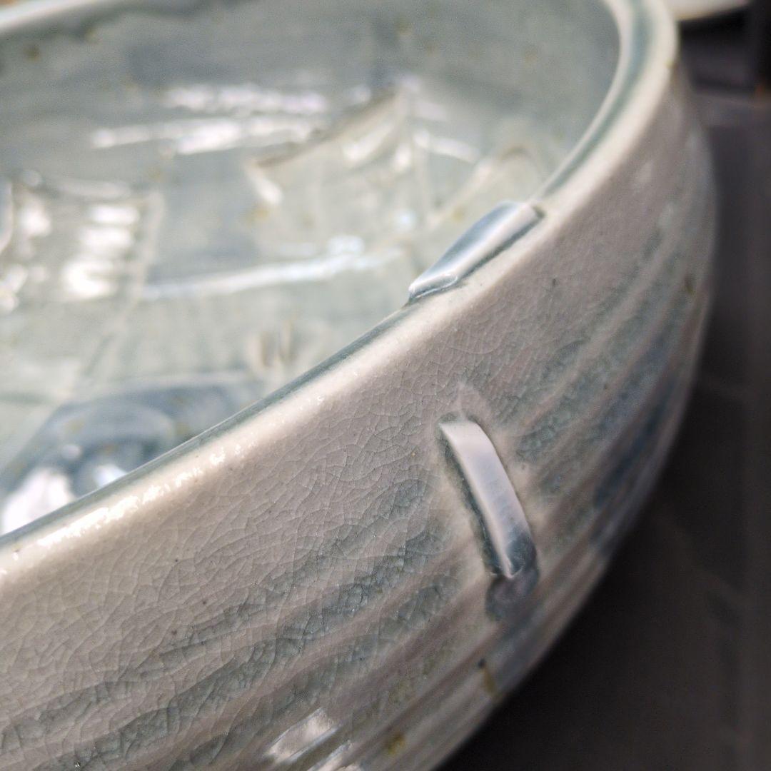 利休陶製大鉢　青系　メダカ鉢、睡蓮鉢