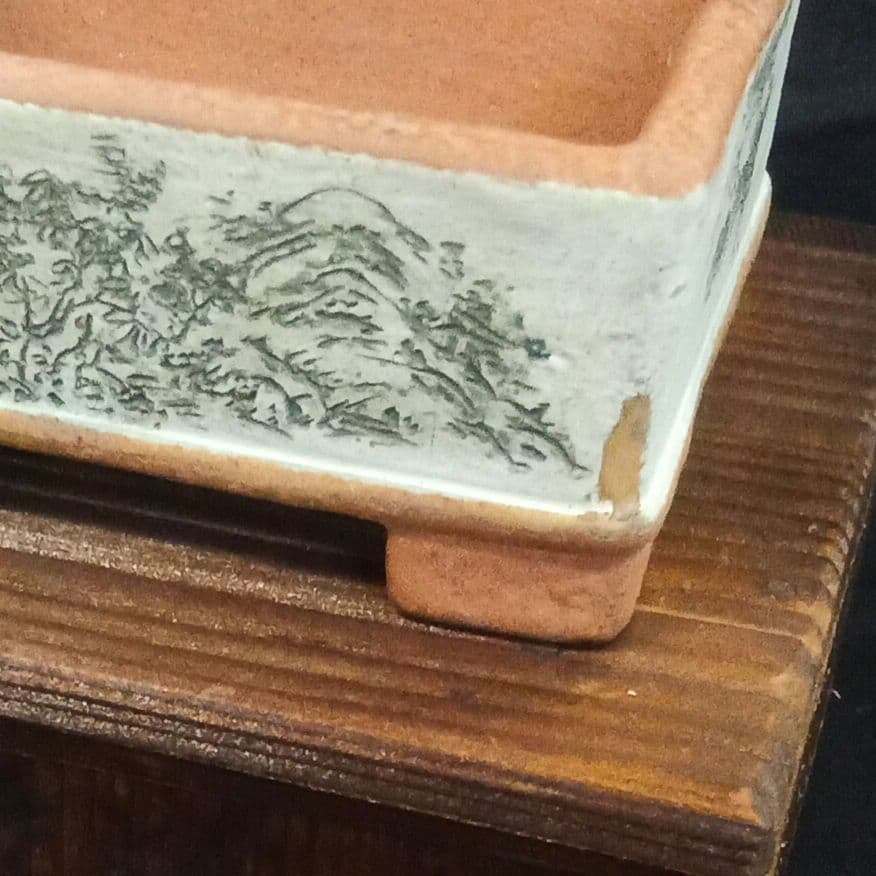 002.【 陶 翠 】春秋 /長方鉢/ミニ盆栽鉢/木箱付き 002.【 陶 翠 】