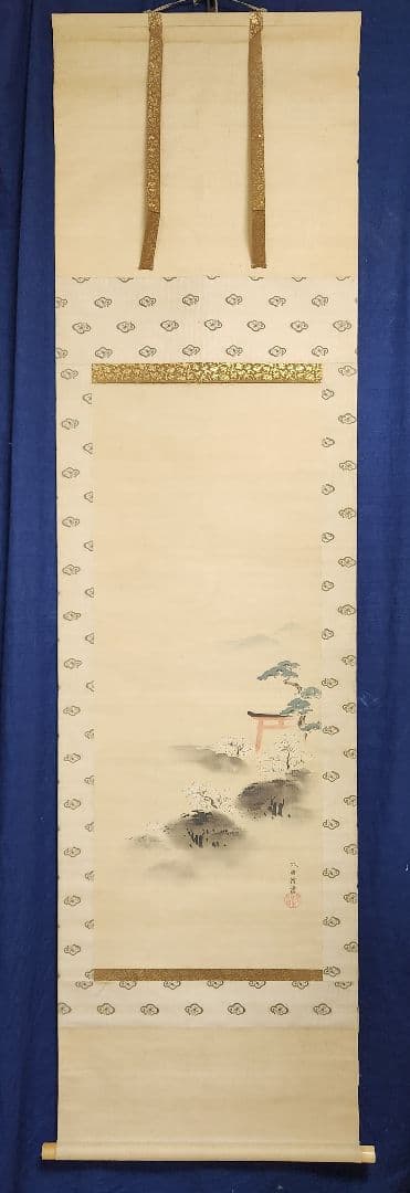 春色梅花鳥居図】英一蝶 989 掛け軸 肉筆 - メルカリ