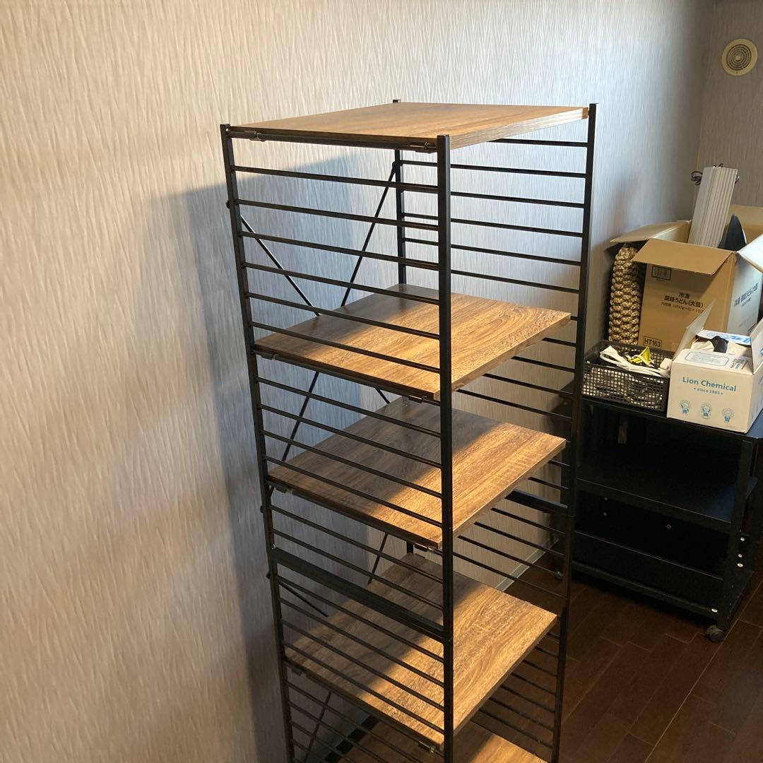 ワイエムワールド シェルフ 5段 幅47cm オーク 組み立て済 スチールラック