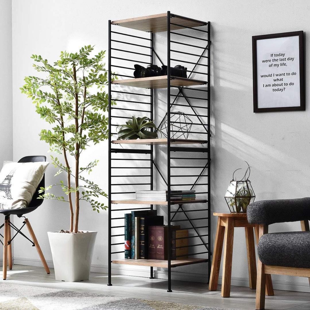 ワイエムワールド シェルフ 5段 幅47cm オーク 組み立て済 スチールラック