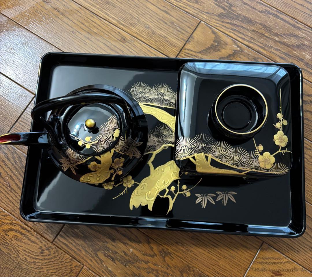 お屠蘇器 黒 四つ揃お屠蘇器 変わり松クリ足 松台 松竹梅