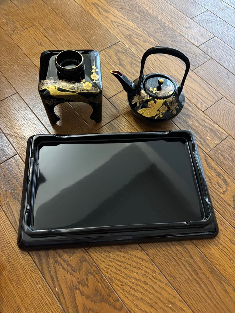 お屠蘇器 黒 四つ揃お屠蘇器 変わり松クリ足 松台 松竹梅