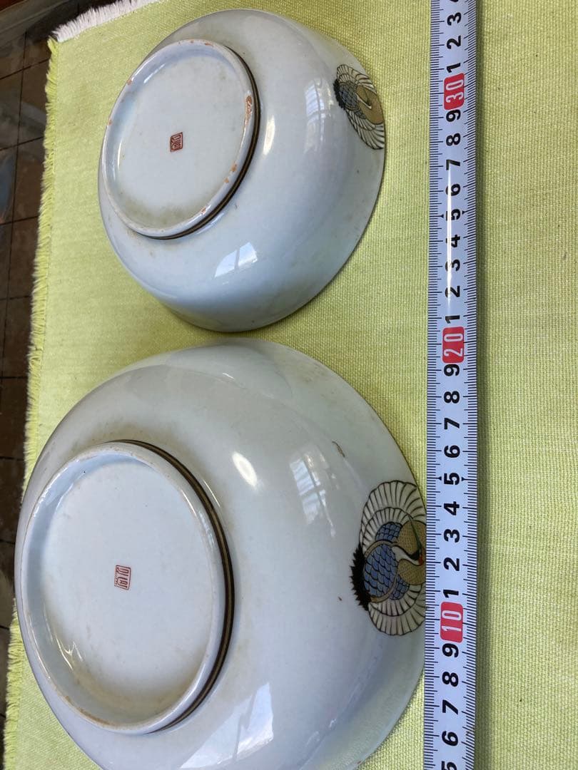 九谷焼 末川泉山 大型鶴亀鉦一組