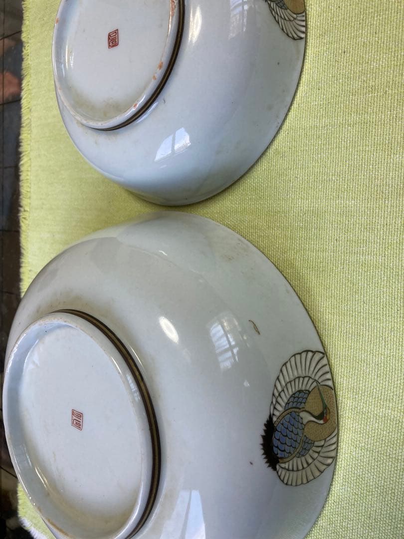 九谷焼 末川泉山 大型鶴亀鉦一組