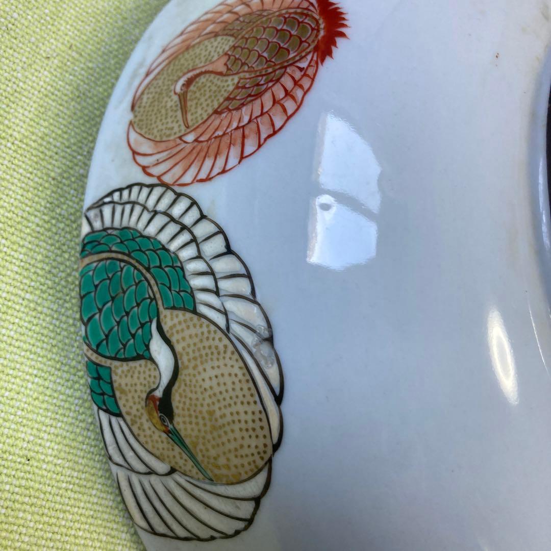 九谷焼 末川泉山 大型鶴亀鉦一組