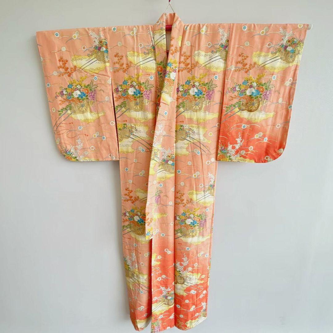 【昭和レトロ】七五三　7歳女の子　セット　小袖　サーモンピンク　5758