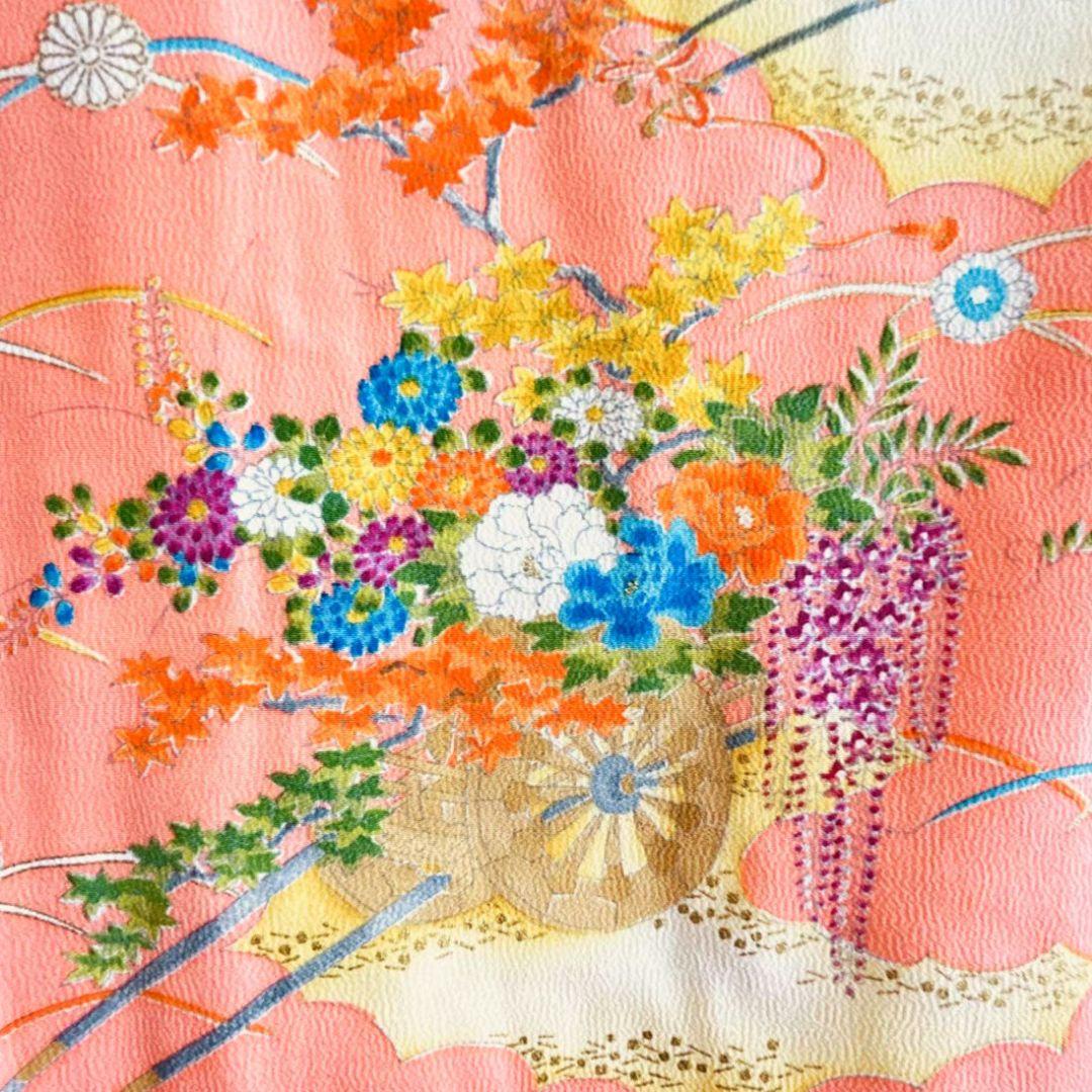 【昭和レトロ】七五三　7歳女の子　セット　小袖　サーモンピンク　5758