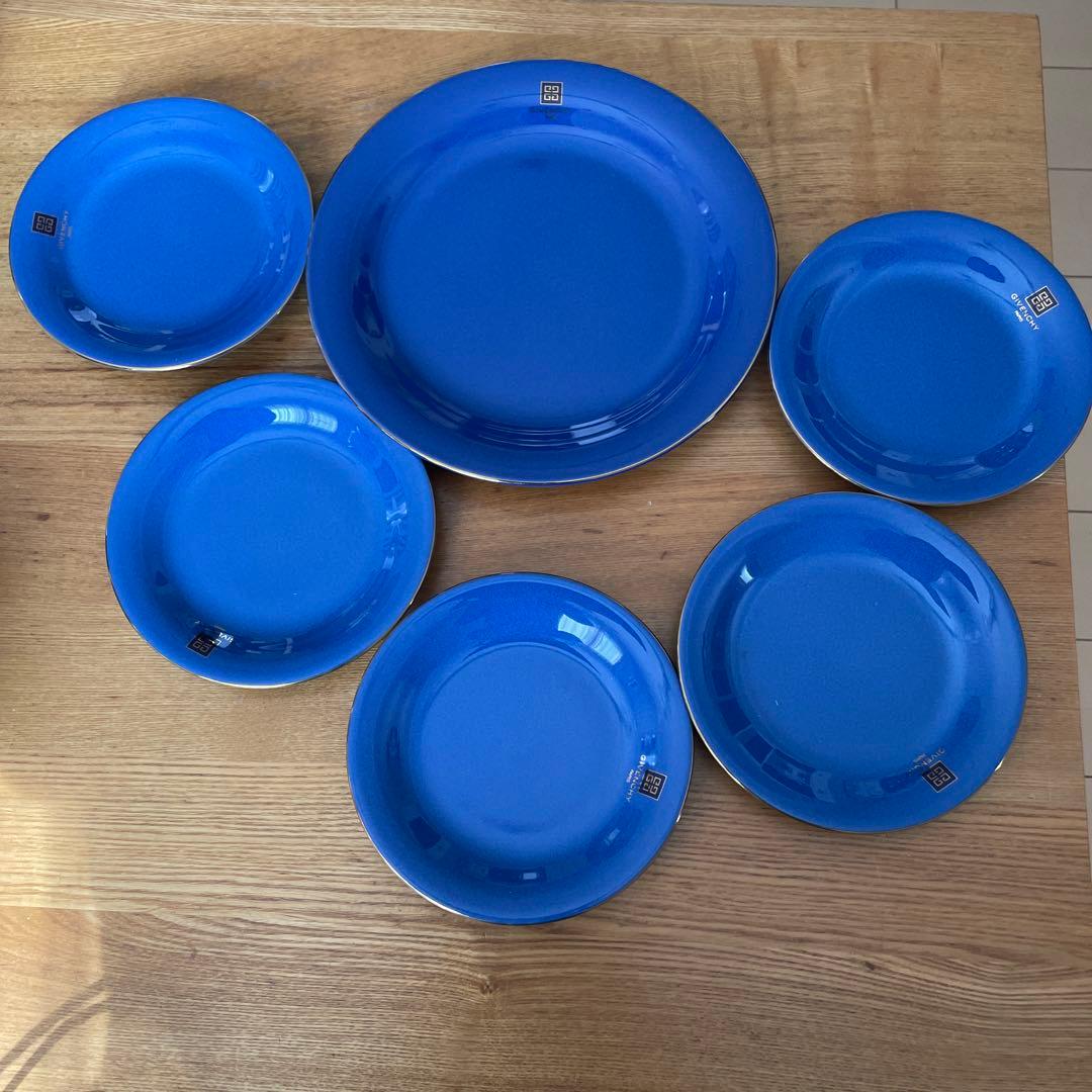 GIVENCHY ジバンシー 金縁 青皿 大✖️1枚 取り分け皿✖️5枚セット