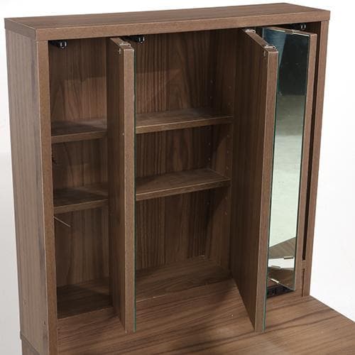 《新品・送料無料》メルル ドレッサー(三面鏡) スツール付き ブラウン 木目調